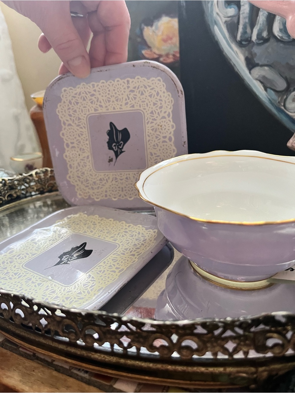 Vintage Lavender Trinket Bowl Trio